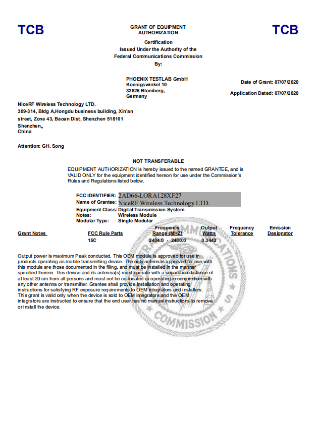 LoRa1280F27/1281F27 El módulo RF de 2,4 GHz LoRa1280F27/LoRa1281F27 pasó la certificación FCC y CE