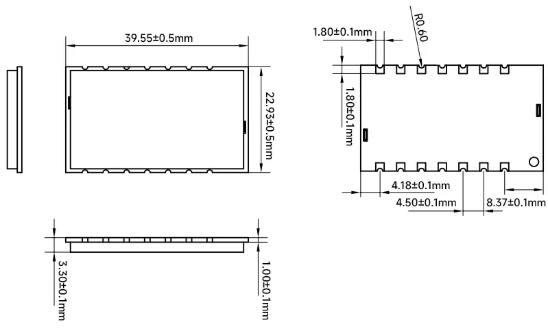Dimensiones mecánicas del módulo inalámbrico LoRa610Pro
