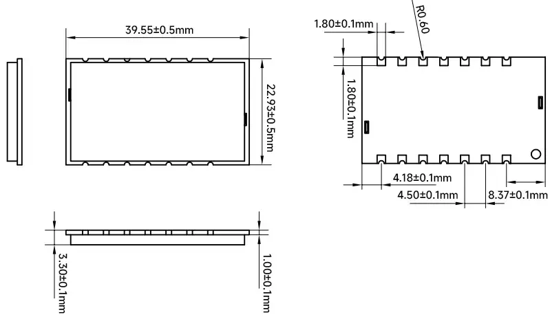 Dimensiones mecánicas del módulo inalámbrico LoRa6100II