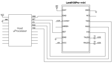 Circuito de aplicación del módulo Lora LoRa6100Pro-mini