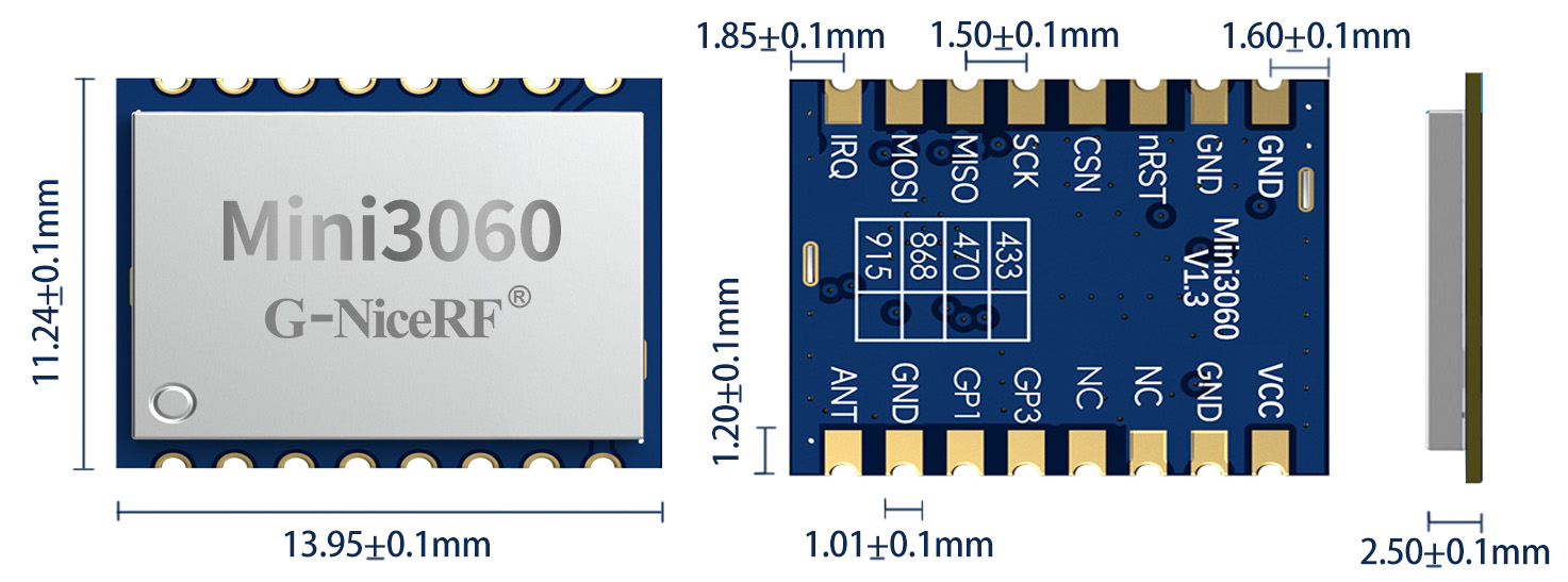 El tamaño del módulo de comunicación inalámbrica Mini3060