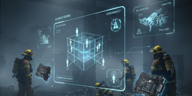 Módulos UWB y detección de caídas en un escenario de rescate.