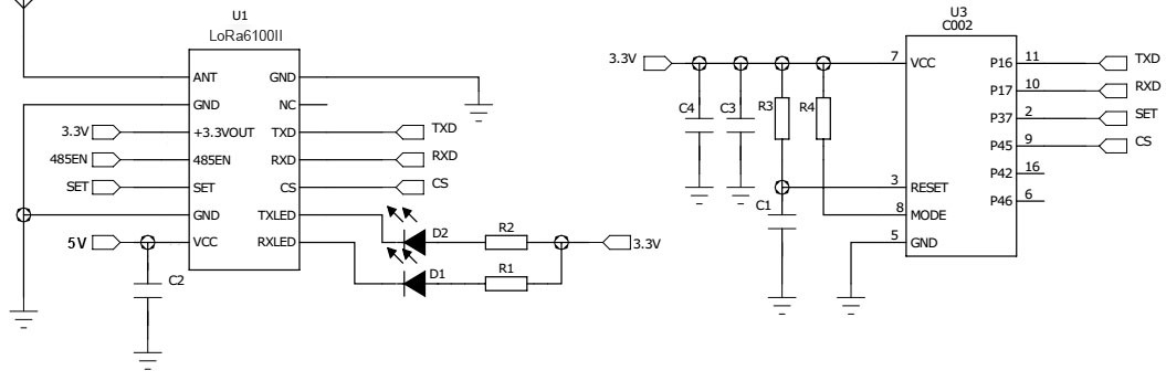 Circuito de aplicación del módulo inalámbrico LoRa6100II