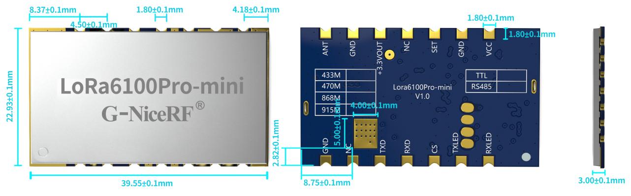 Módulo Lora LoRa6100Pro-mini tamaño