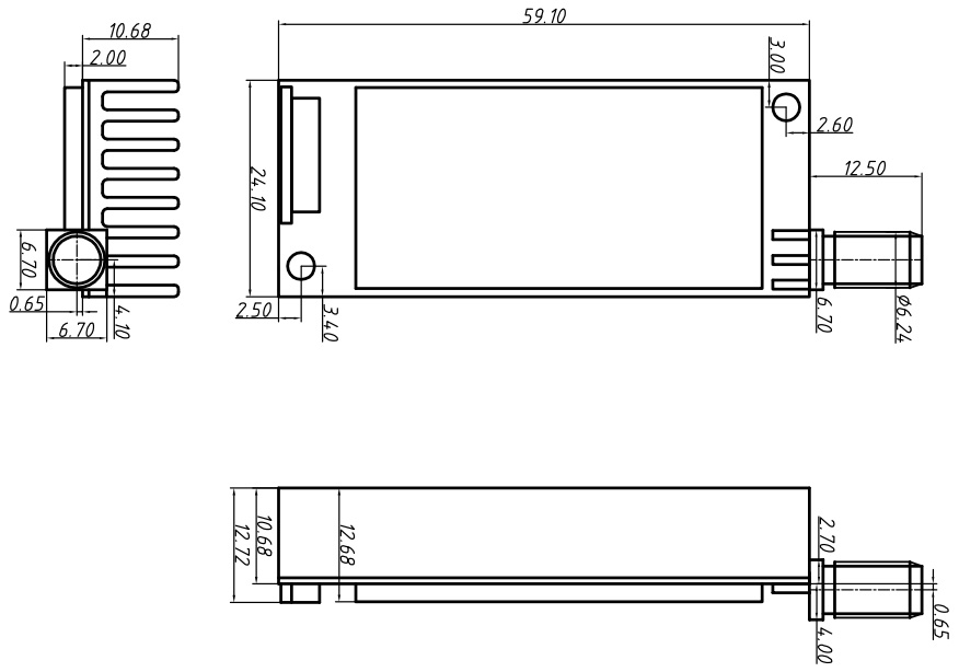 Dimensiones mecánicas del módulo inalámbrico DMR858S.